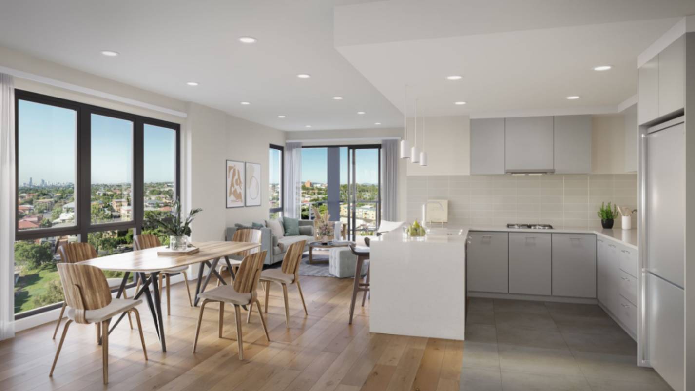 Chermside Apartments, QLD Kitchen with Living Area